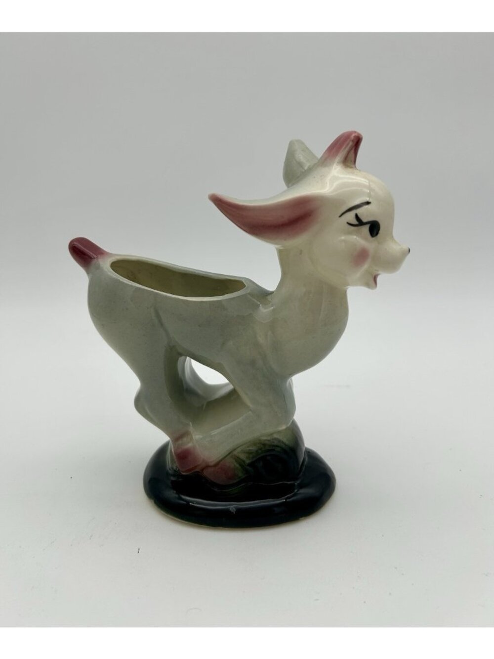 Vintage Running Deer Donkey Planter-Anthropomorphic-Ceramic-Pink Gray
